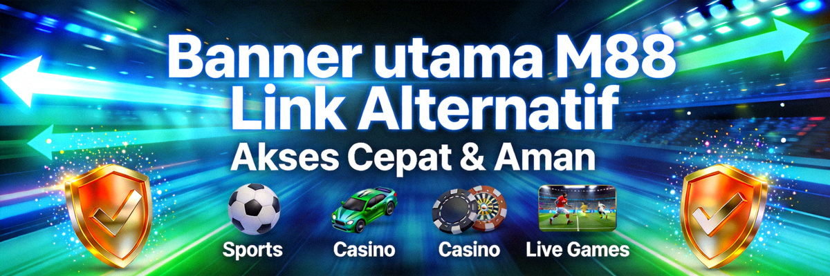 Banner utama M88 Link Alternatif dengan ilustrasi akses cepat dan aman ke berbagai layanan